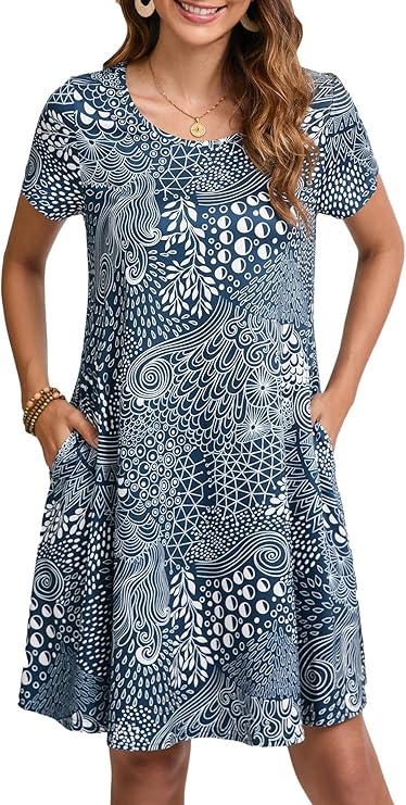 Tinker Women's T-Shirt Dress – Loose Fit, Crew Neck & Comfortable Pockets Summer