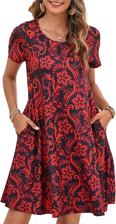 Tinker Women's T-Shirt Dress – Loose Fit, Crew Neck & Comfortable Pockets Summer