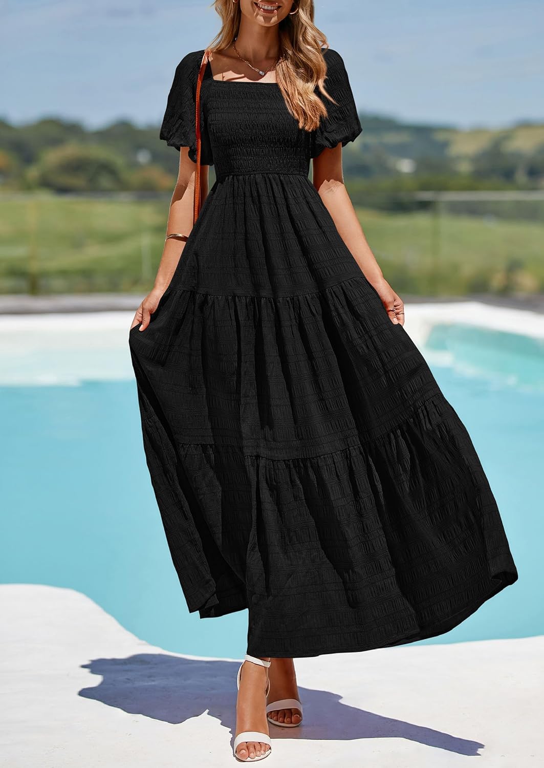 Максі-сукня Reese Robe Femme Été – сукня з квадратним вирізом, зборками, пишними рукавами та легкими воланами