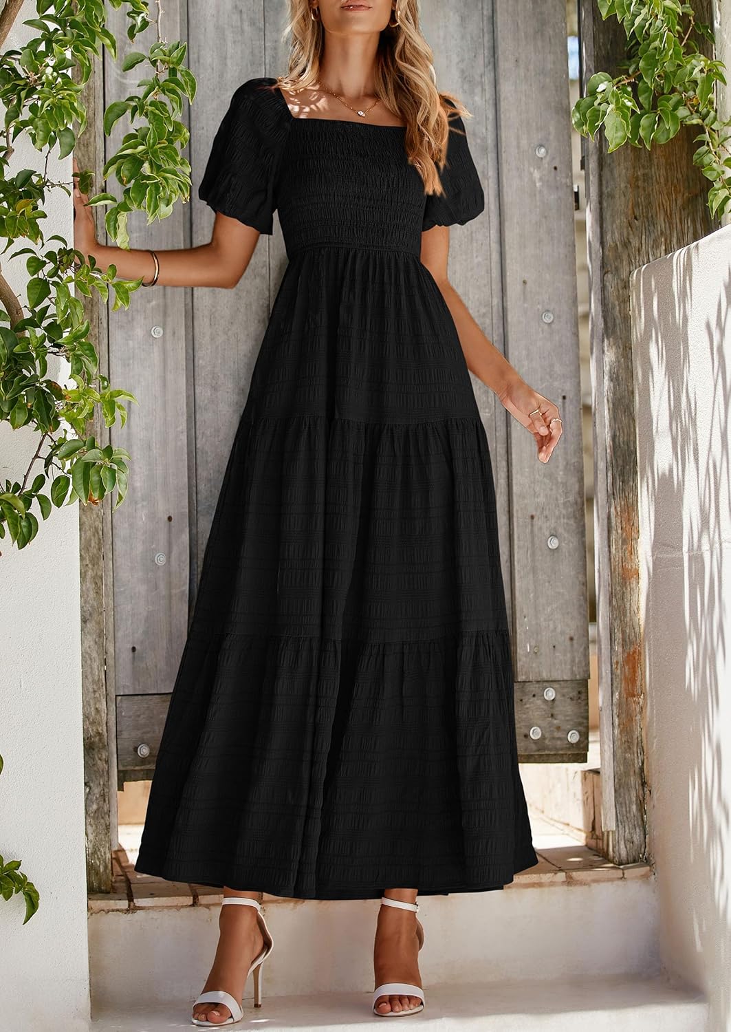 Максі-сукня Reese Robe Femme Été – сукня з квадратним вирізом, зборками, пишними рукавами та легкими воланами