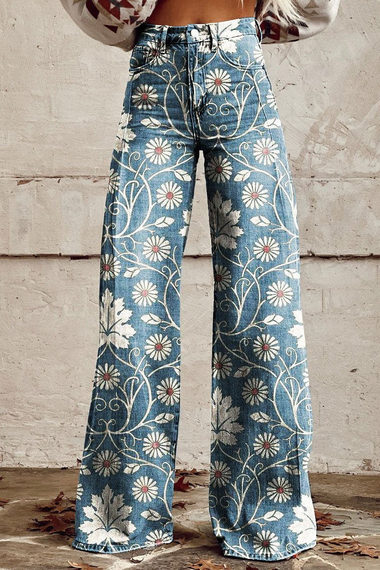 Pantalon Alina Femme Style Boho Vintage – Pantalon larg aerisit cu imprimeuri boeme la modă
