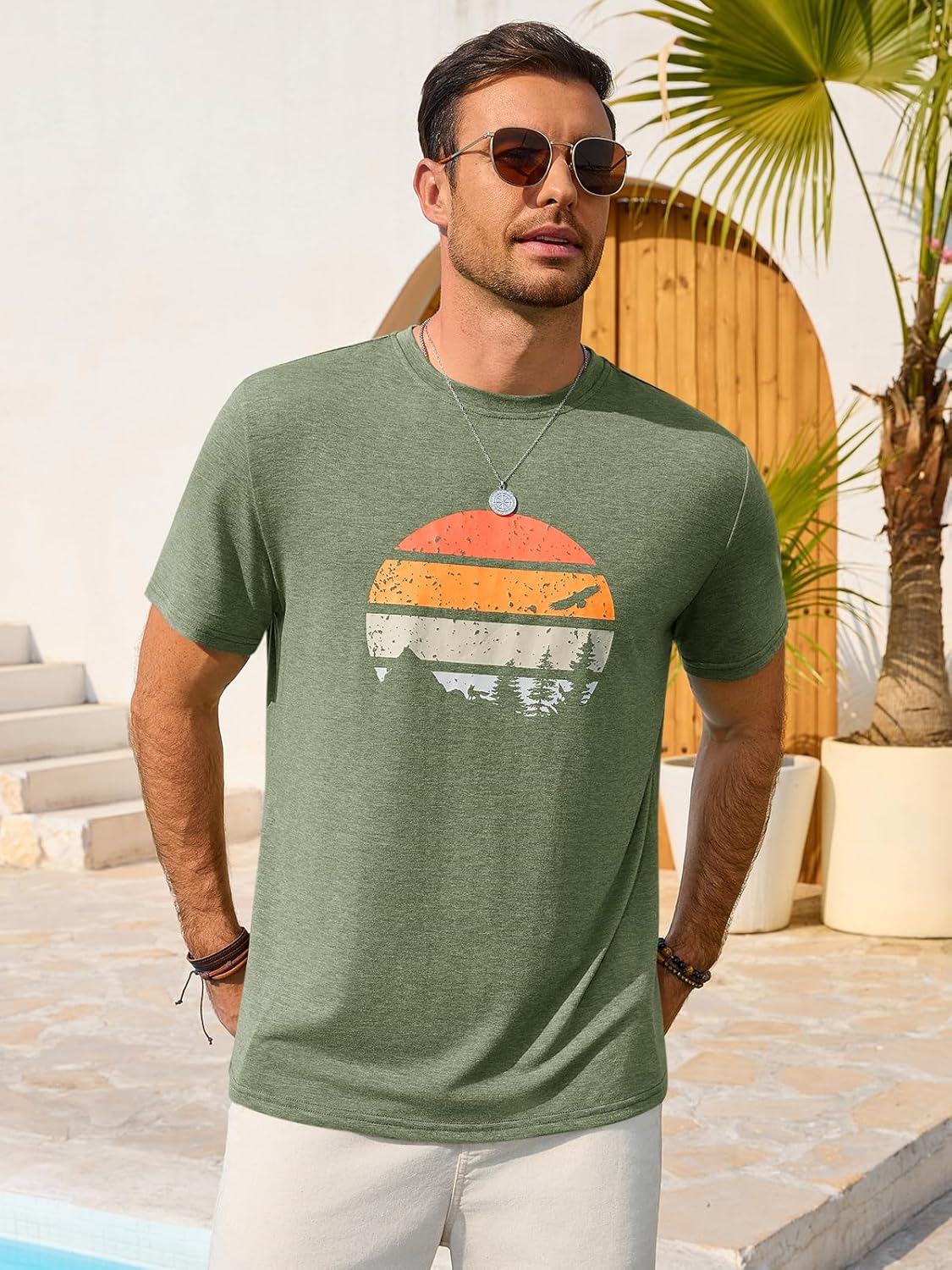T-shirt Enzo Homem – T-shirt Gráfico Gola Redonda, Estilo Vintage Praia & Casual