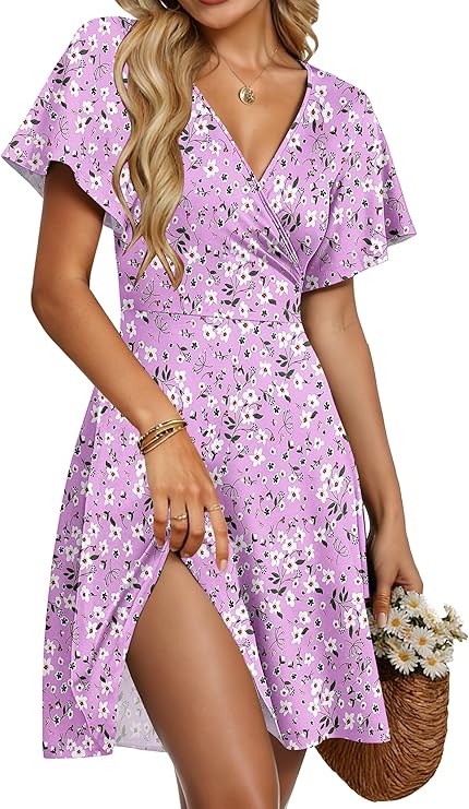 Summer Women's Taffy Robe – Cross V-Neck, Ruffled Sleeves & Elegant A-Line Cut