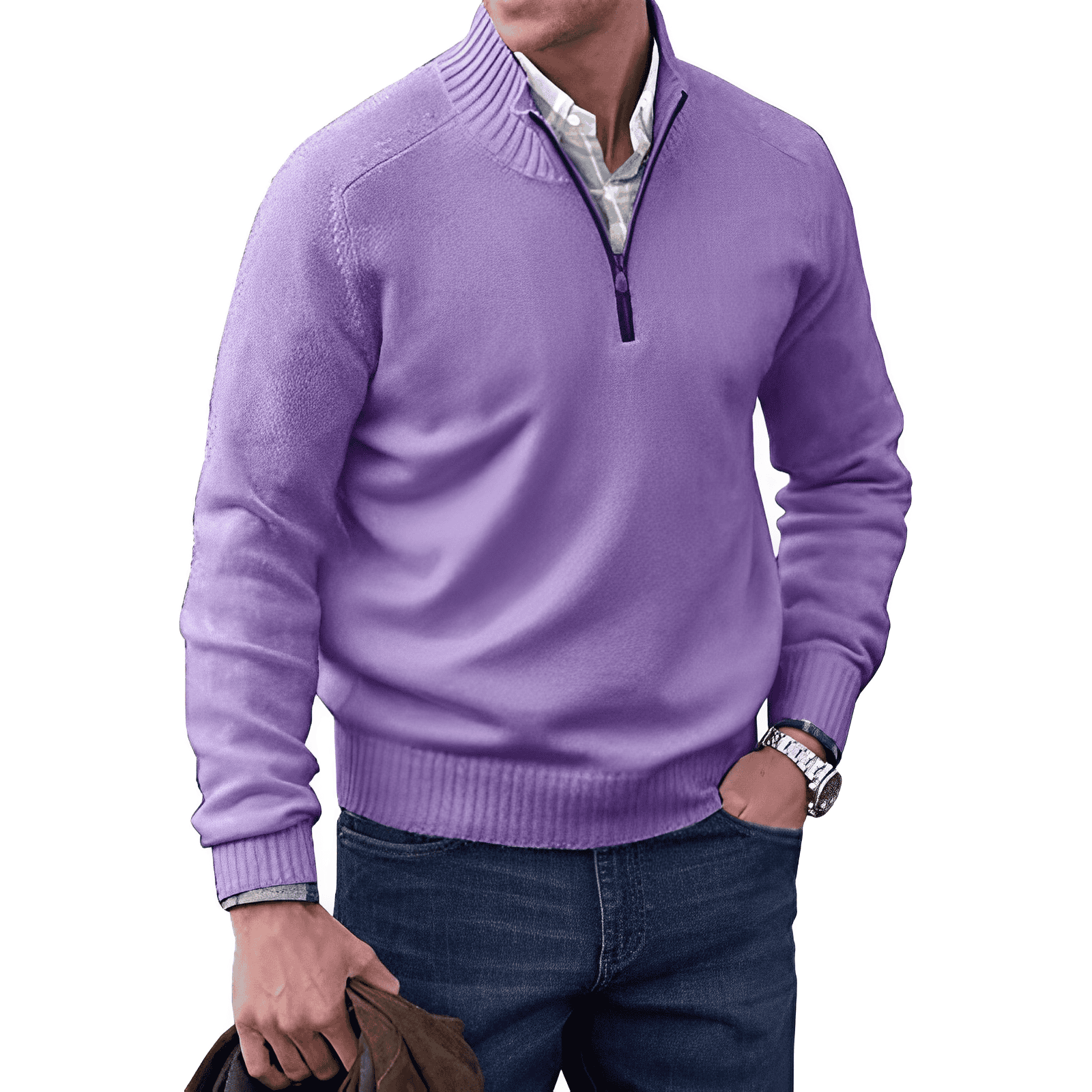 Maglione con cerniera in cashmere da uomo Adrian: maglia leggera e traspirante con elegante collo alto