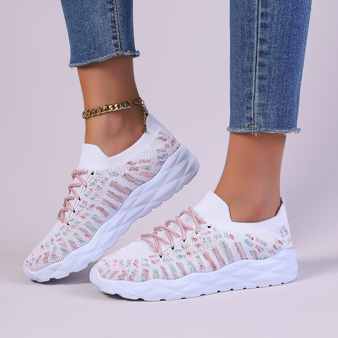 Naomi Ballerines Femme – Chaussures en Maille Ajourée avec Lacets & Semelle Plate