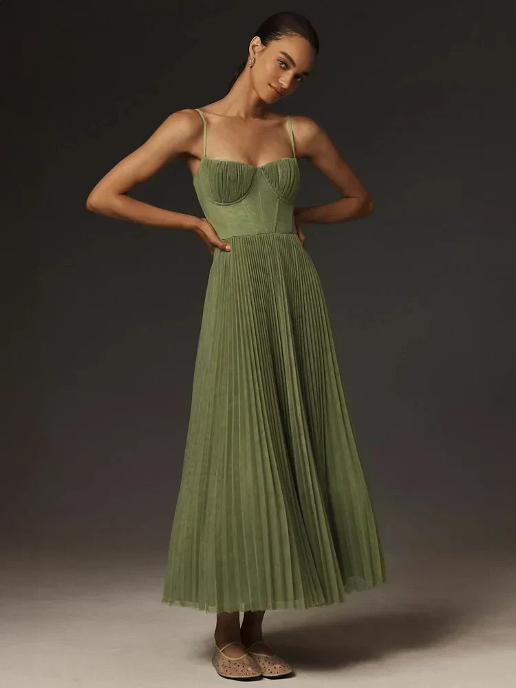 Juliana Robe Midi Femme – Elegantes Kleid aus Tüll mit plissiertem Korsett & ausgestelltem Rock in A-Linie