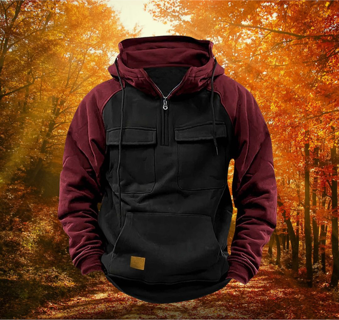 Sweat com Capuz e Meio Zíper Samuel para Homem – Camisola de Mangas Compridas Texturada com Bolsos Frontais