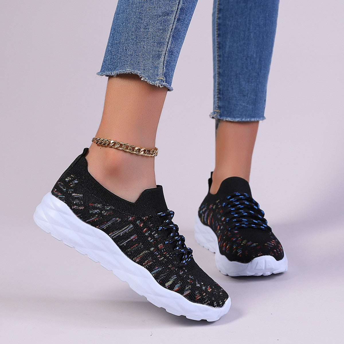 Naomi Ballerines Femme – Chaussures en Maille Ajourée avec Lacets & Semelle Plate