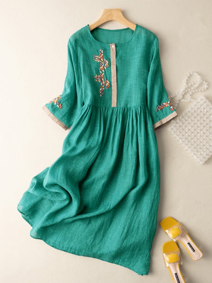 Vestido Zara Mulher – Vestido Bordado em Algodão e Linho com Desenho Étnico e Corte Confortável