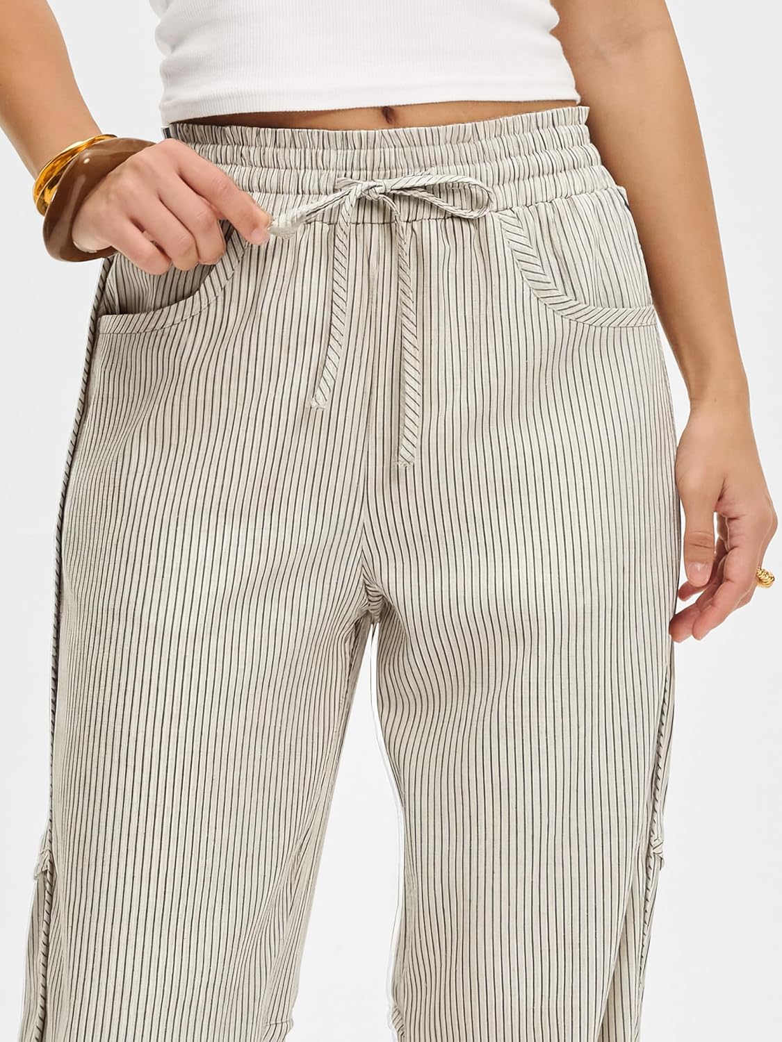 Kim Pantalon damă cu dungi Barrel – croială largă, talie elastică, stil casual