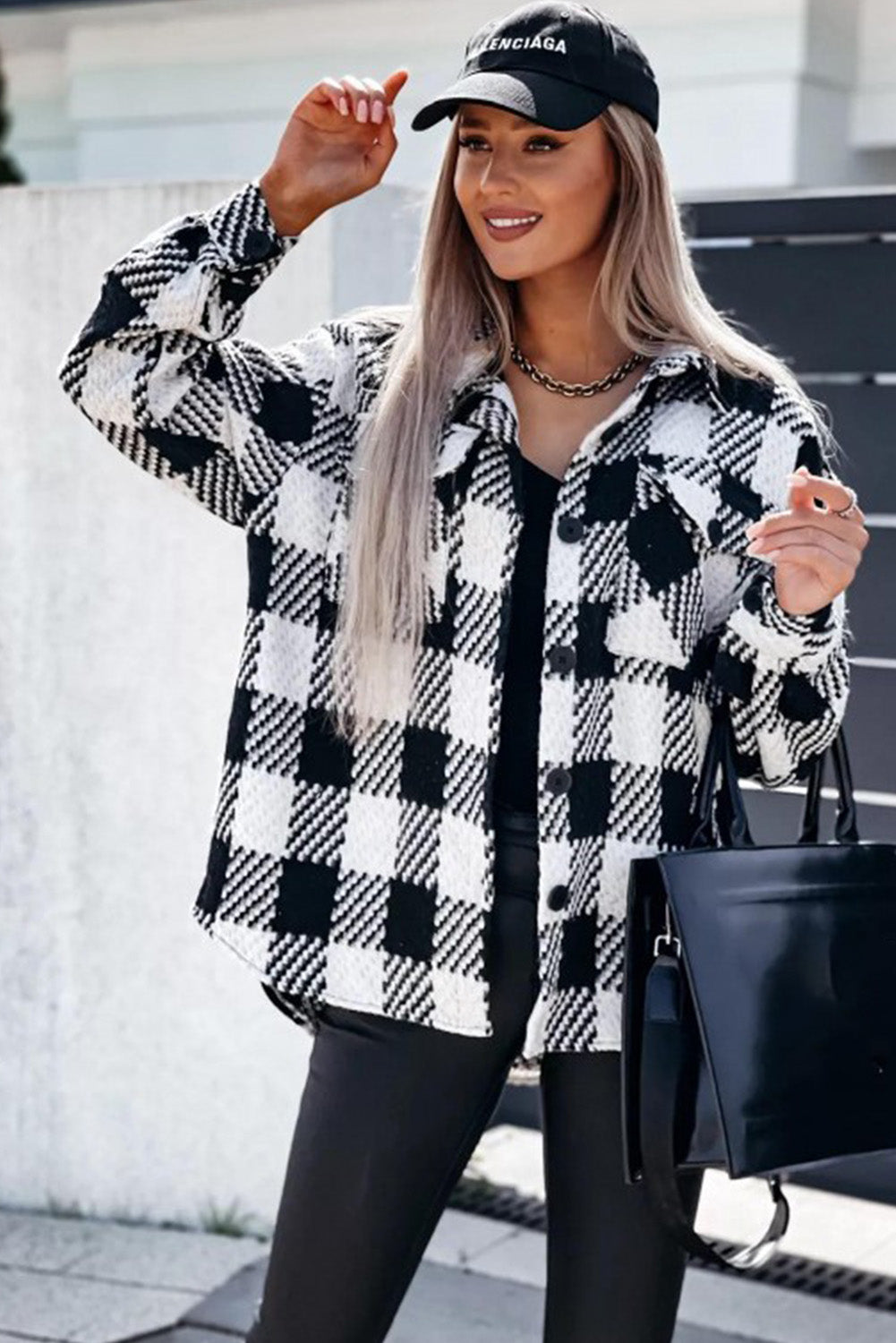 Eloise Surchemise Damska w Kratę – Oversize z Teksturowanego Materiału i Klasycznym Wzorem