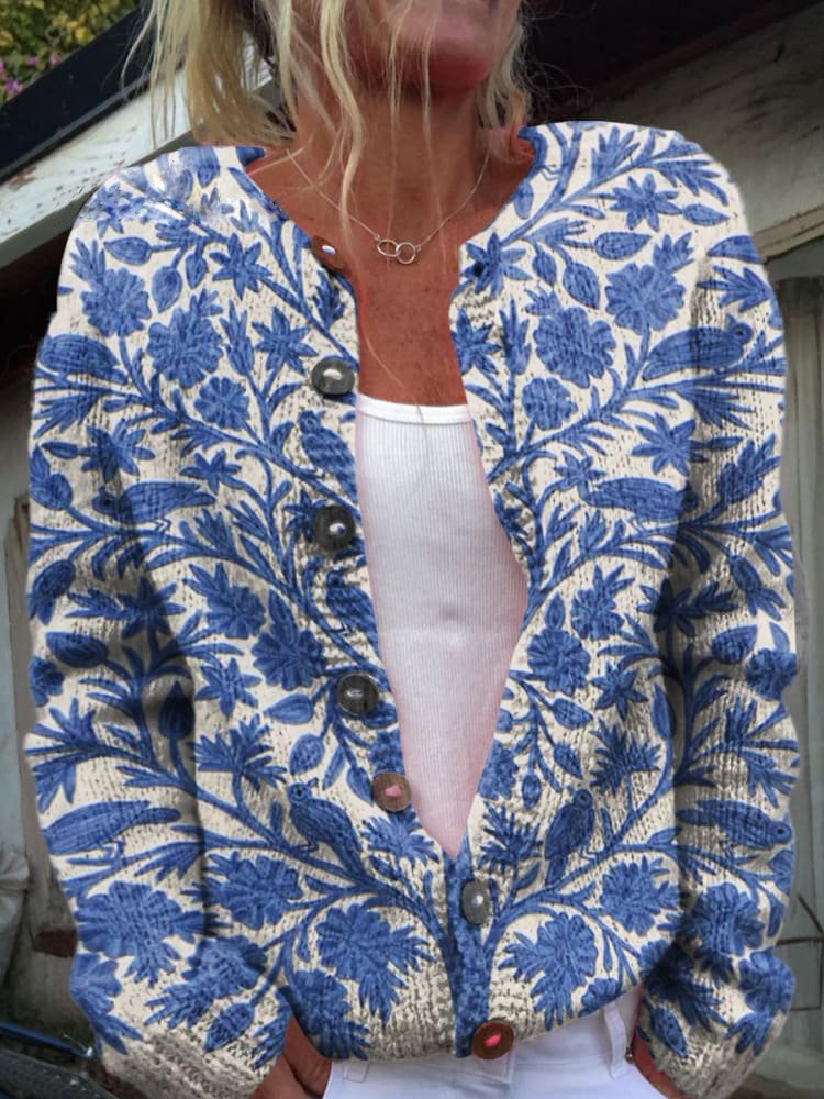 Braelynn Gilet Femme – Elegant gilet med blomsterprint og behagelig rund hals