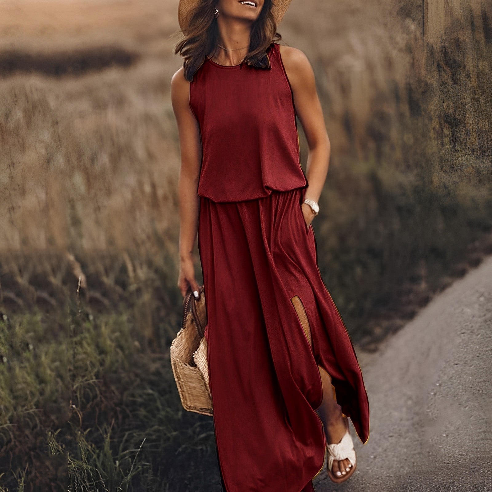 Gianna Long Dress Woman – Retro Sleeveless Dress with Airy Cut & Summer Style
