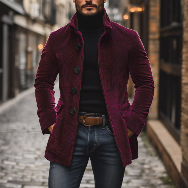 Emerson Manteau Homme Velours Côtelé – Coupe Slim avec Col Montant & Poches Latérales Élégantes