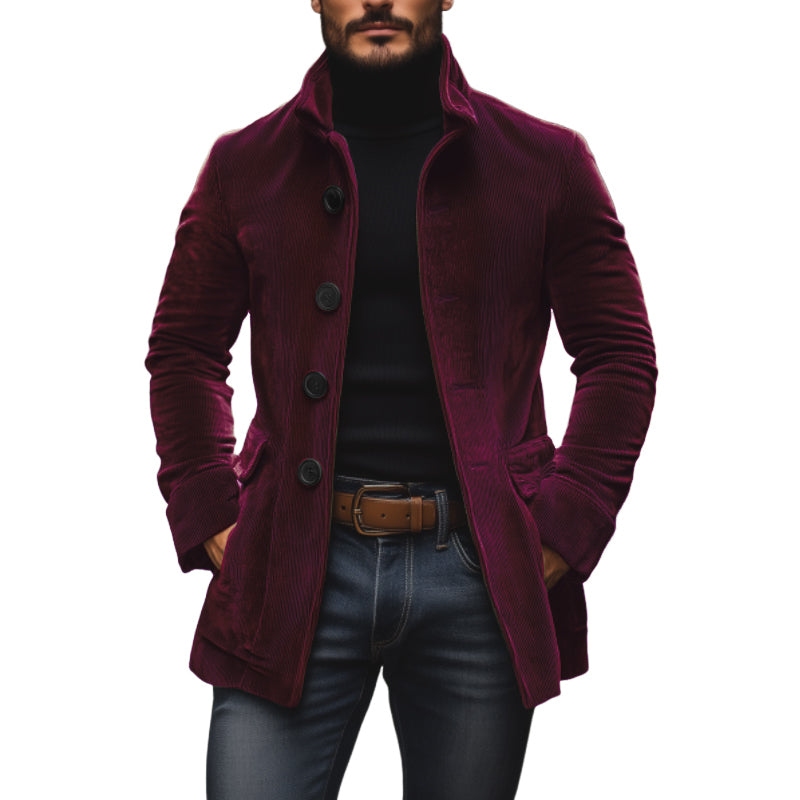 Emerson Manteau Homme Velours Côtelé – Coupe Slim avec Col Montant & Poches Latérales Élégantes