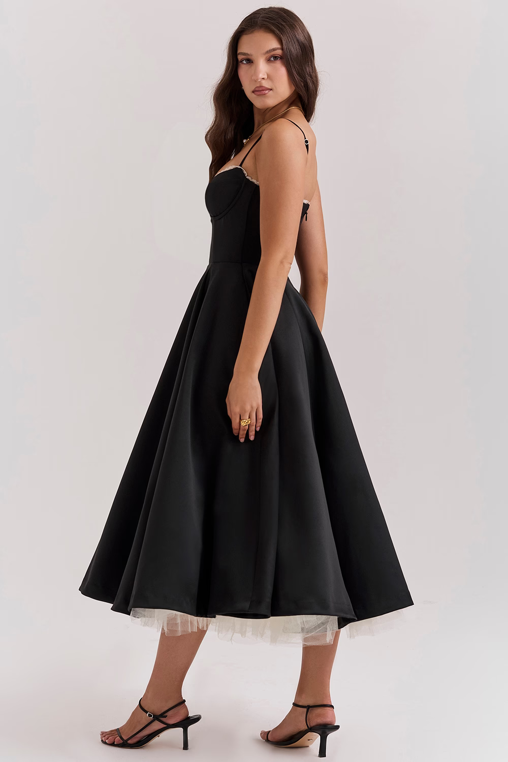 Dawn Robe Midi Femme – Elegante vestido de tul con tirantes ajustables y corte cómodo