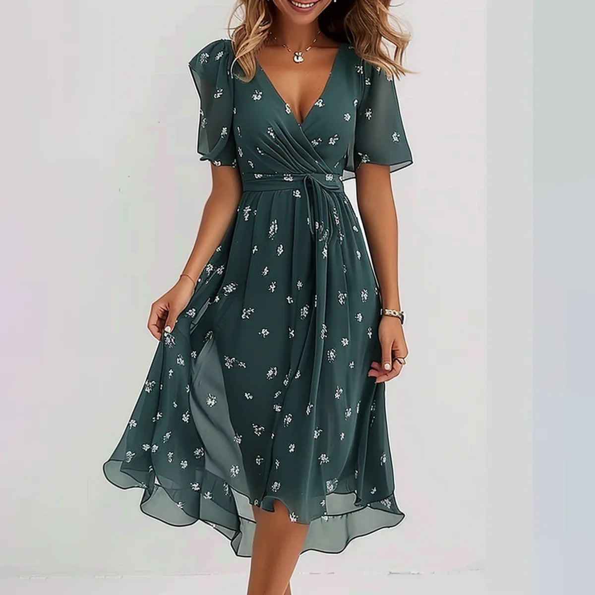 Robe Femme Clara – Élégante Robe à Manches Courtes avec Coupe Flatteuse & Design Intemporel