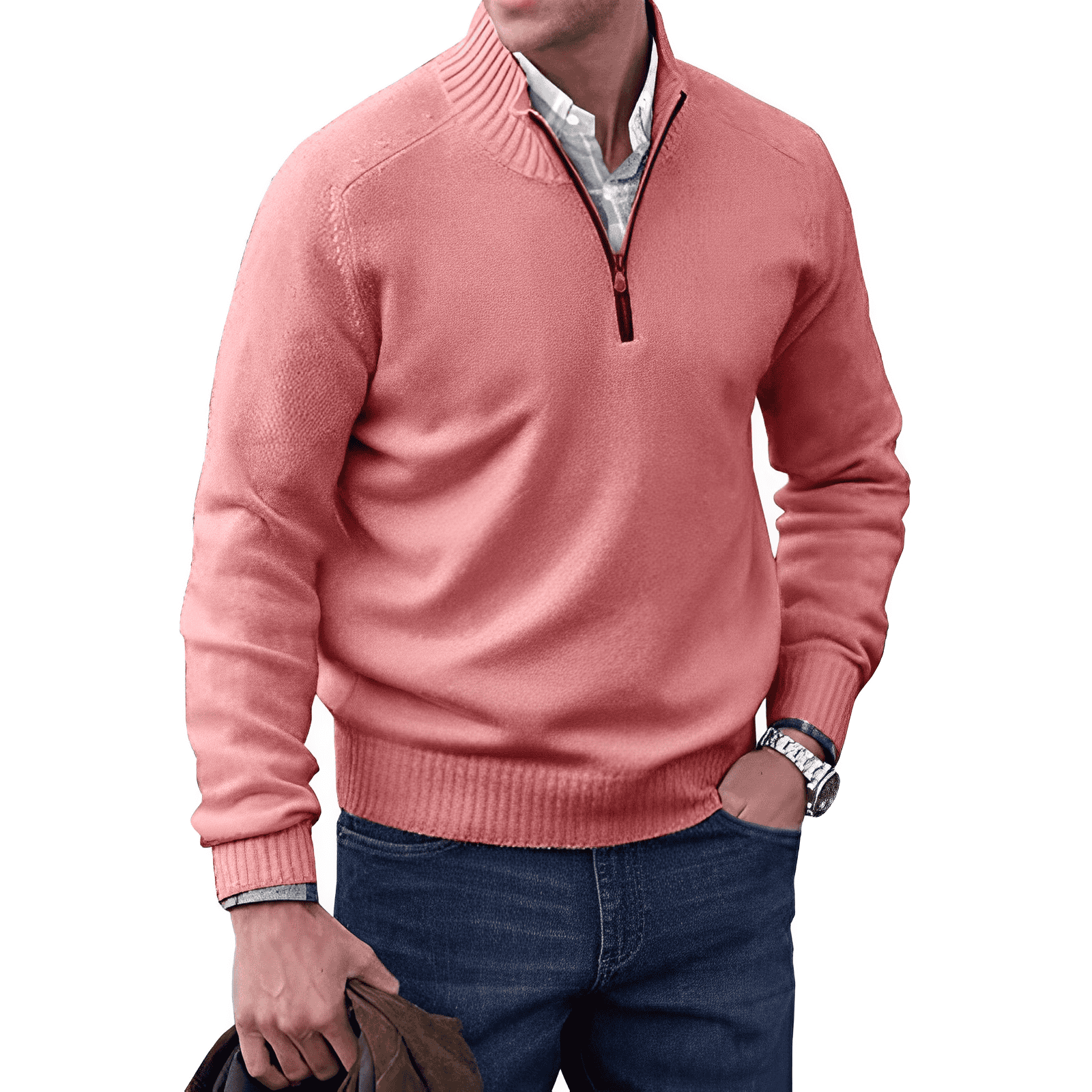 Maglione con cerniera in cashmere da uomo Adrian: maglia leggera e traspirante con elegante collo alto