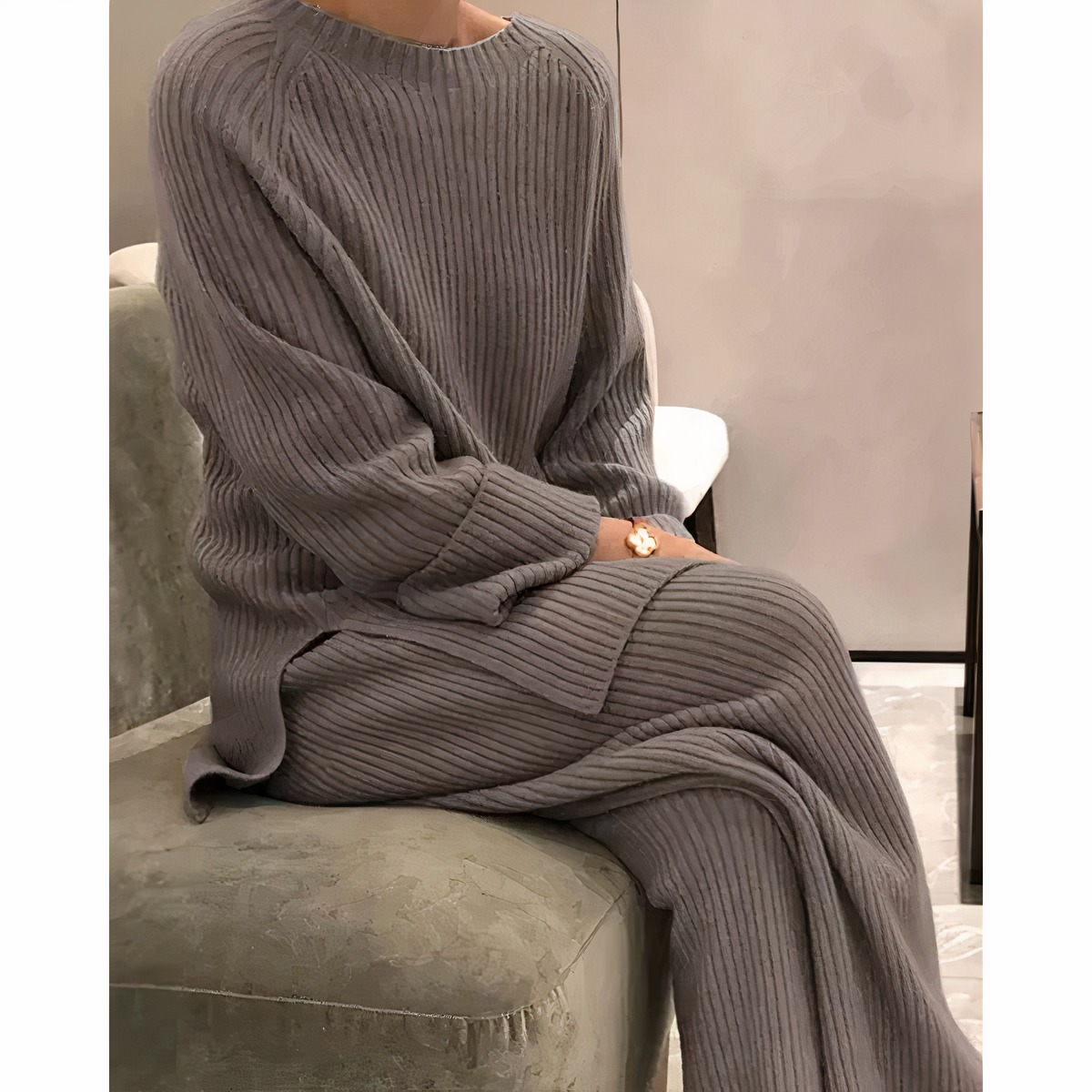 Avni Knitted Set for Women – Premium Cotton Sweater Relaxed Fit & Wide Leg Pants
