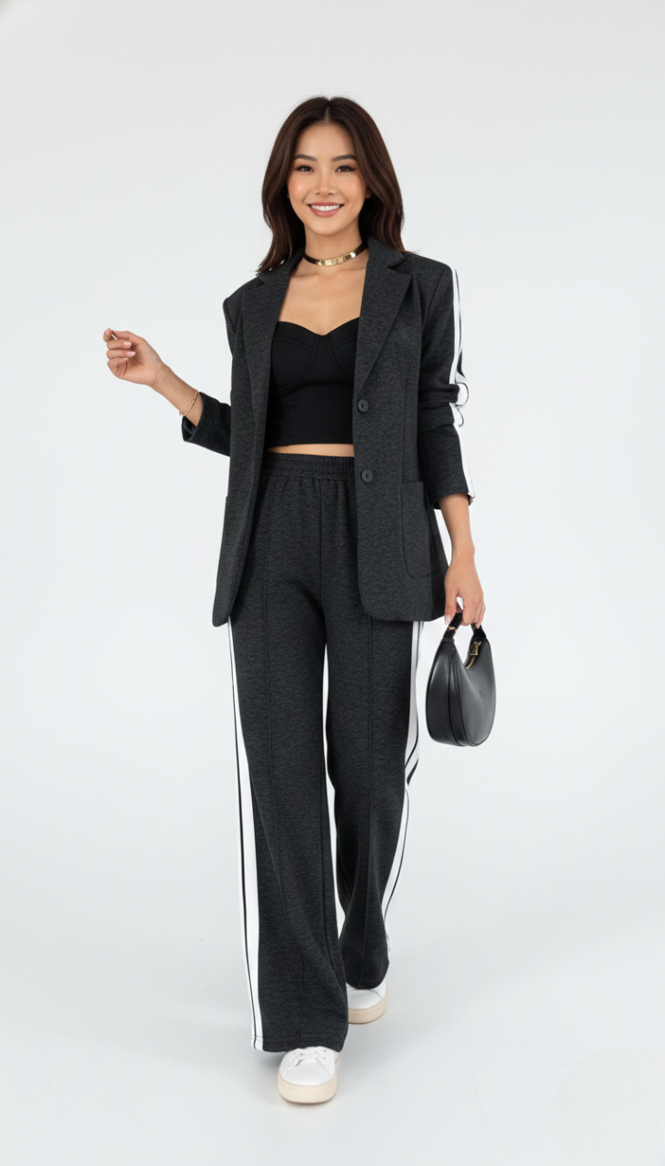 Aila Women's Athleisure Set Emora Nova – Comfortable Striped Tracksuit in Blended Cotton