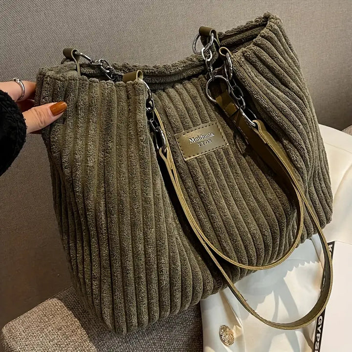 Amanda Sac Shopper Woman – Elegant Corduroy Bag with Large Space & Adjustable Shoulder Strap