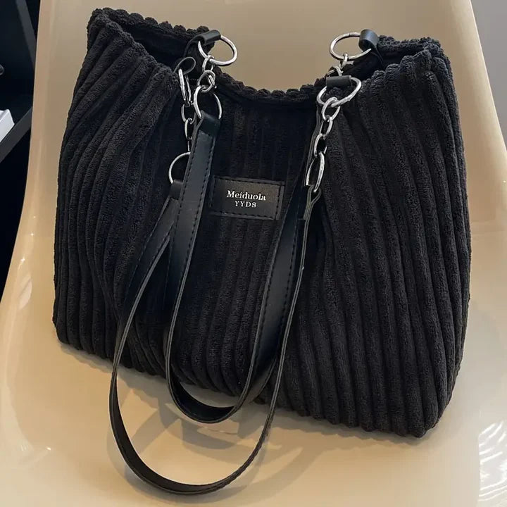 Amanda Sac Shopper Woman – Elegant Corduroy Bag with Large Space & Adjustable Shoulder Strap