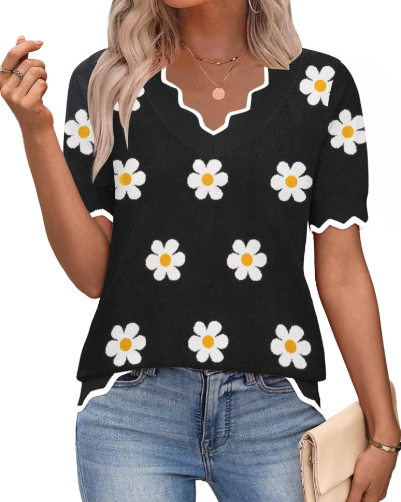 Amirah Top Donna – Maglia Leggera Maniche Corte Scollo a V Elegante Business Casual