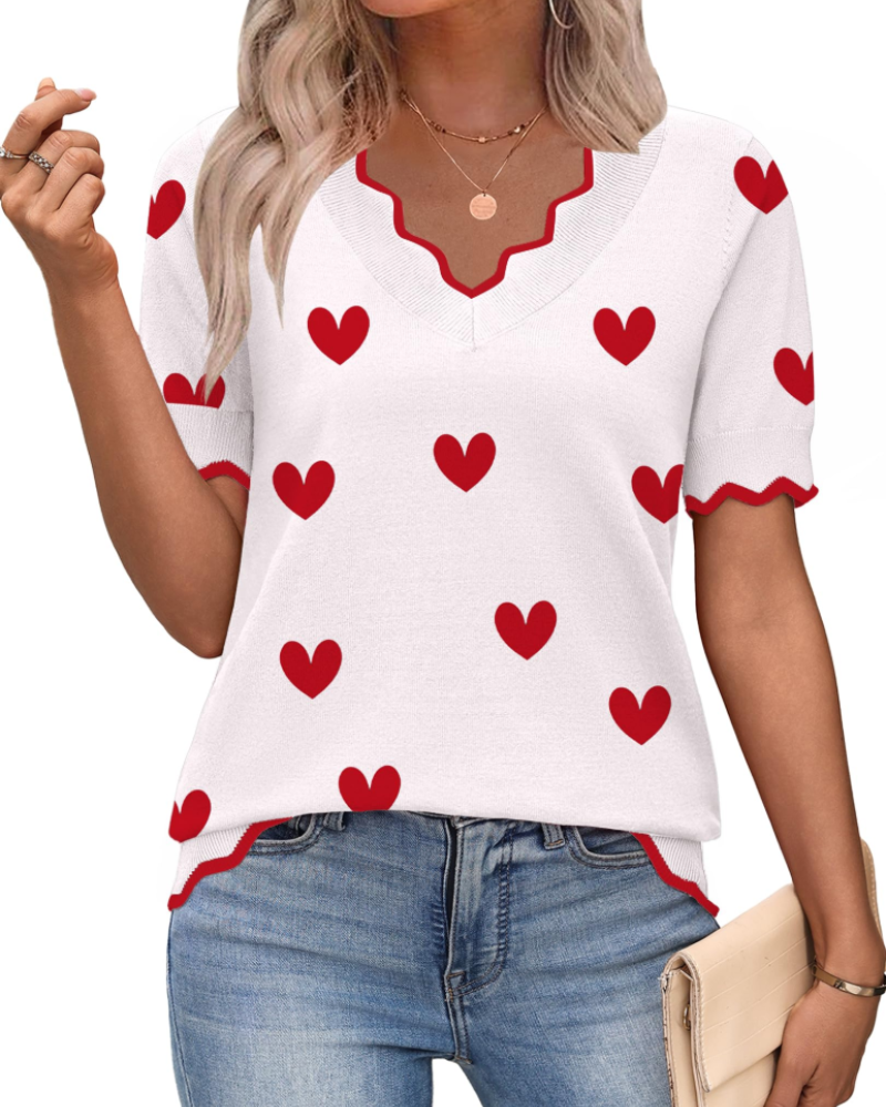 Amirah Top Donna – Maglia Leggera Maniche Corte Scollo a V Elegante Business Casual