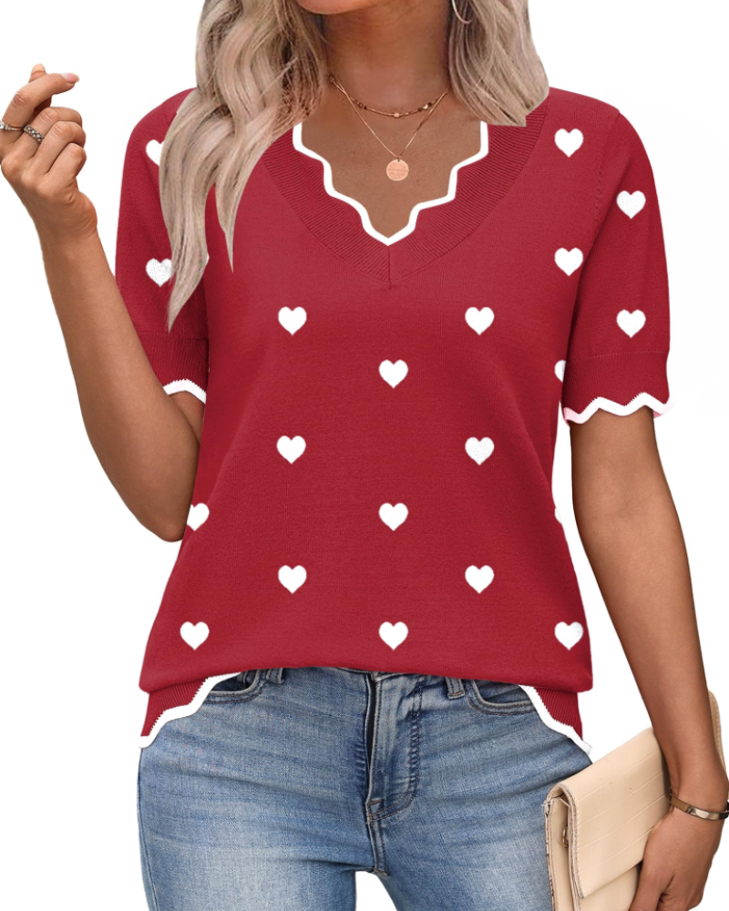 Amirah Top Donna – Maglia Leggera Maniche Corte Scollo a V Elegante Business Casual