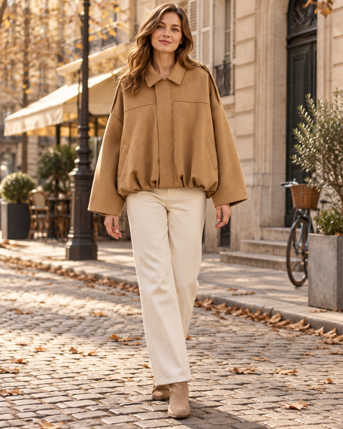 Wynona Bomber Femme Court Oversize en Suédine avec Manches Chauve-Souris