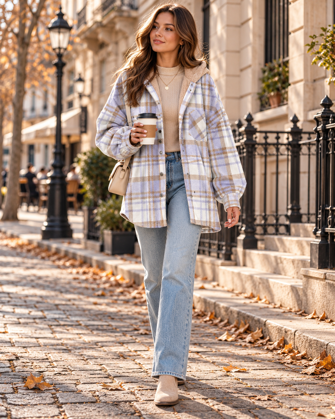 Yana Surchemise Femme Oversize à Carreaux, Capuche, Boutons et Poche Poitrine