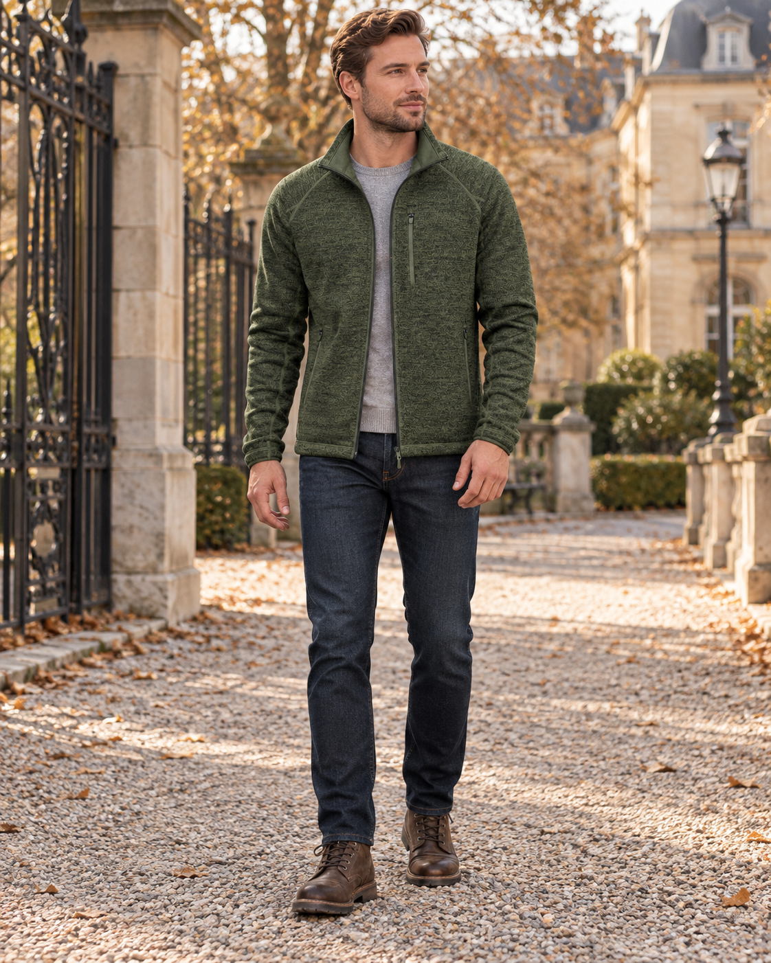 Crisanto fleecejas voor heren - licht casual jack met rits en opstaande kraag