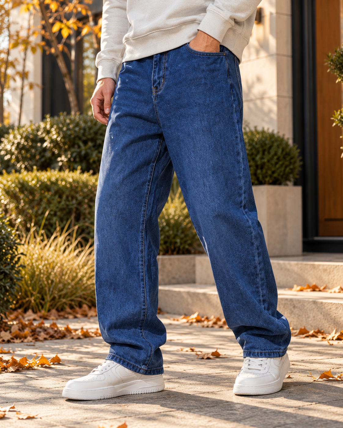 Nikolai Jean Baggy à Jambes Larges Homme – Coupe Streetwear Décontractée et Denim Extensible 340 GSM