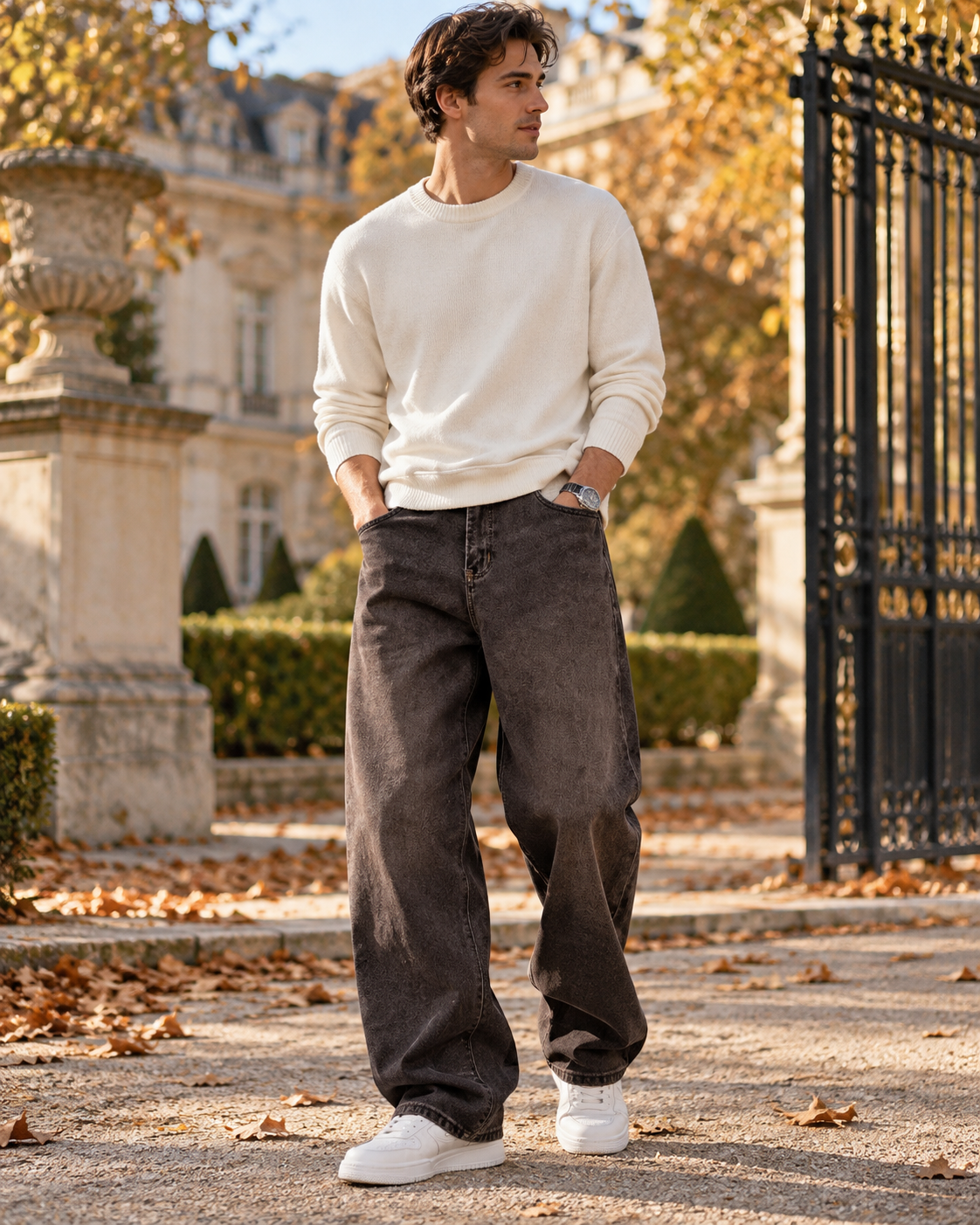 Nikolai Jean Baggy à Jambes Larges Homme – Coupe Streetwear Décontractée et Denim Extensible 340 GSM