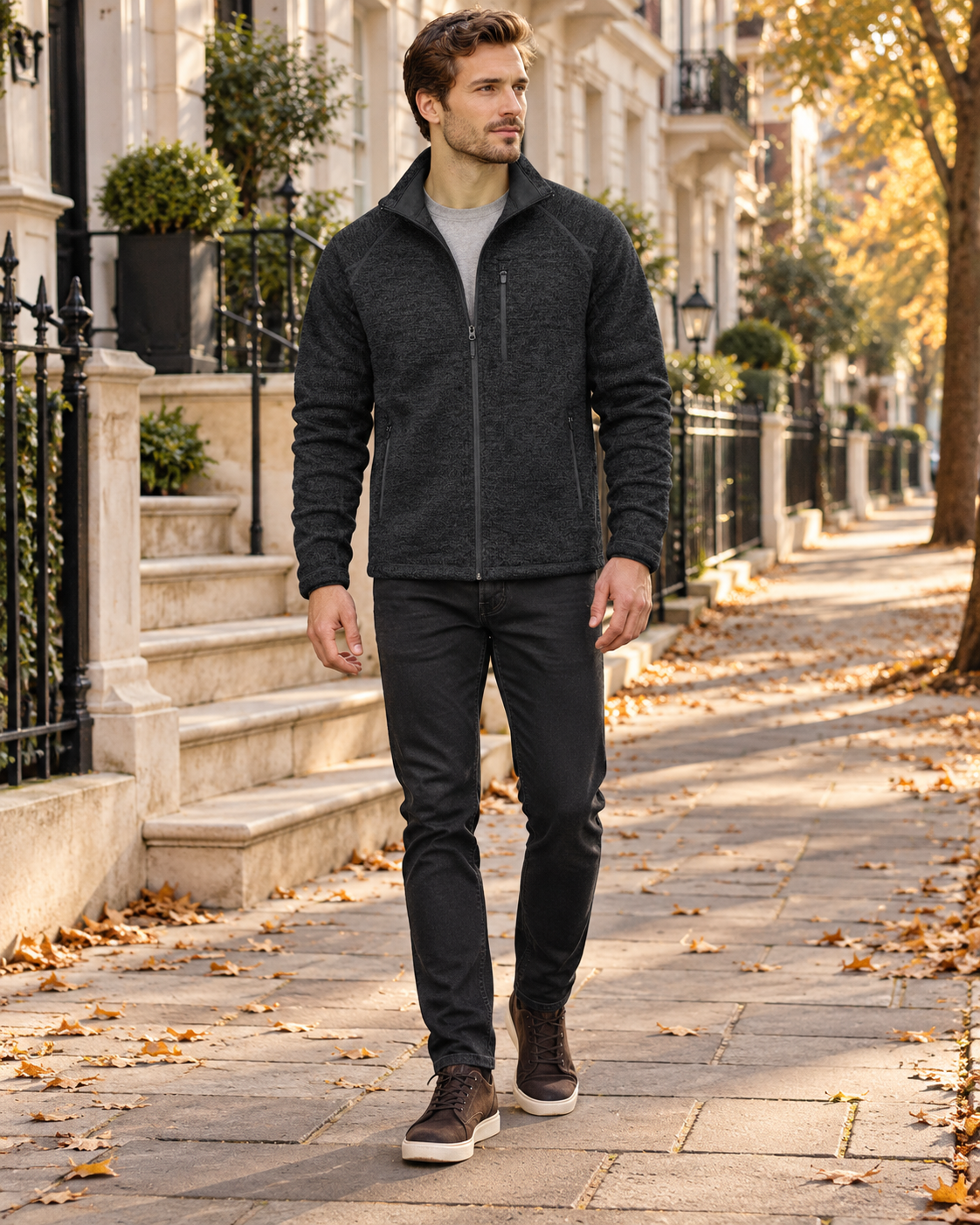 Crisanto fleecejas voor heren - licht casual jack met rits en opstaande kraag