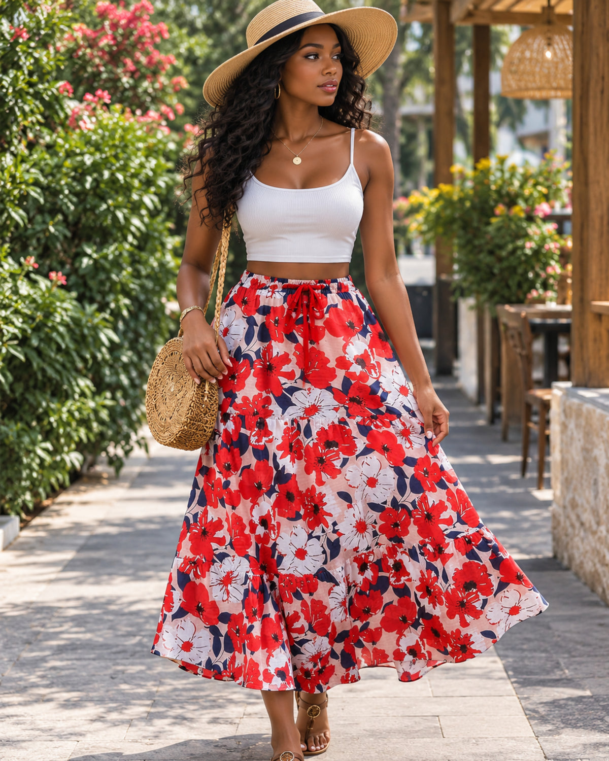 Cressida Jupe Longue Femme – Taille Haute à Cordon, Coupe Évasée, Fluide & Poches