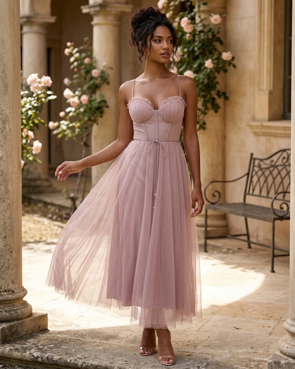 Solana Robe Midi Femme – Elegante Corte Ajustado y Tejido Transpirable para Eventos