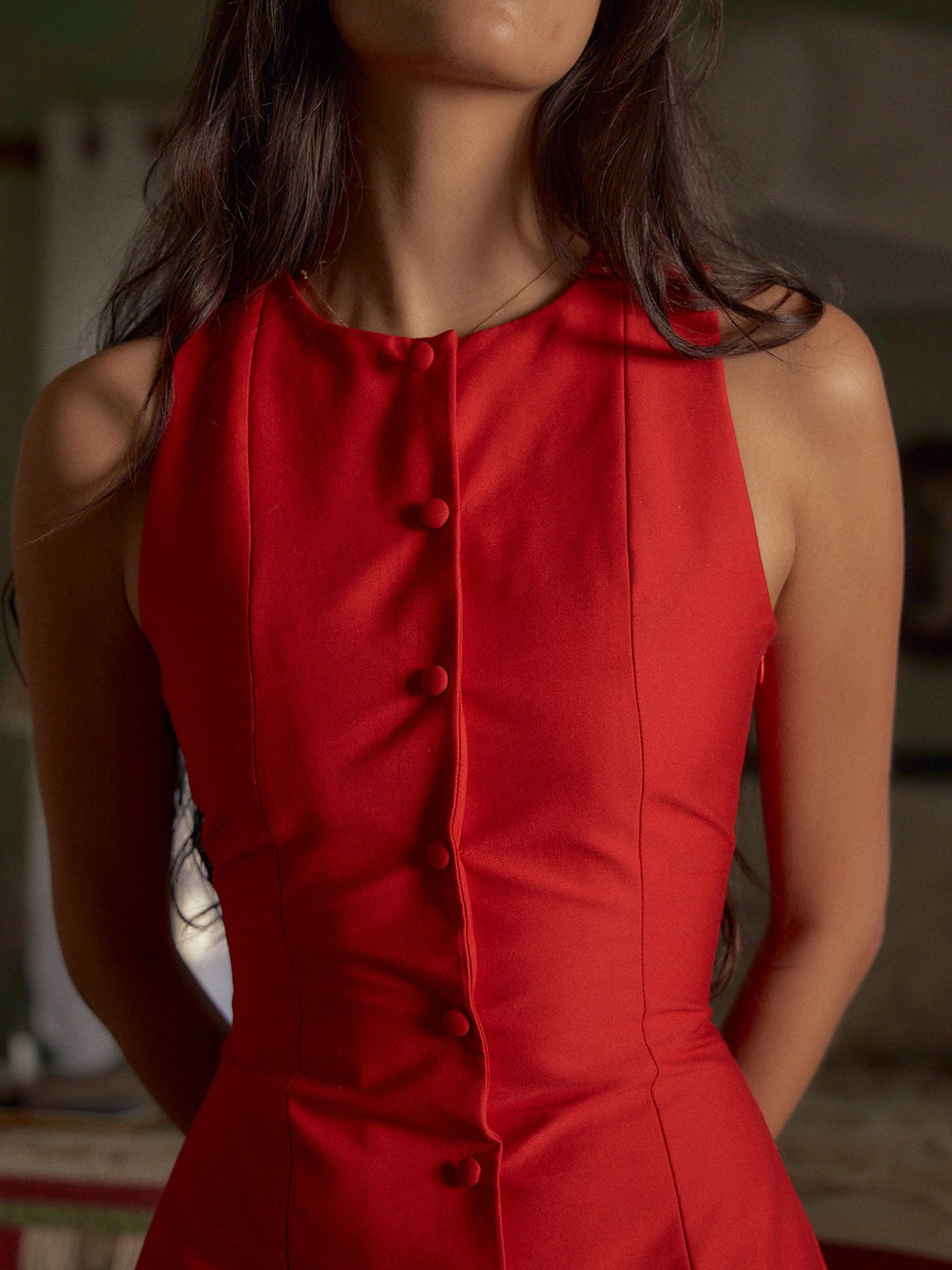 Rochie de vară femei Cleo – Rochie scurtă fără mâneci cu nasturi & look elegant casual