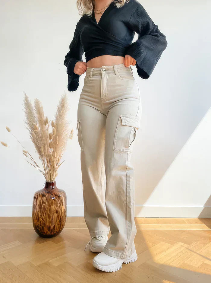 Paisley Cargo Broek Dames – Rechte Utility Broek met Meerdere Zakjes voor Dagelijks Gebruik & Buitenactiviteiten