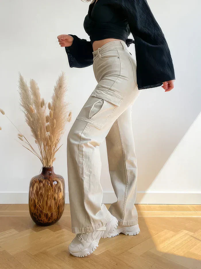 Paisley Cargo Broek Dames – Rechte Utility Broek met Meerdere Zakjes voor Dagelijks Gebruik & Buitenactiviteiten