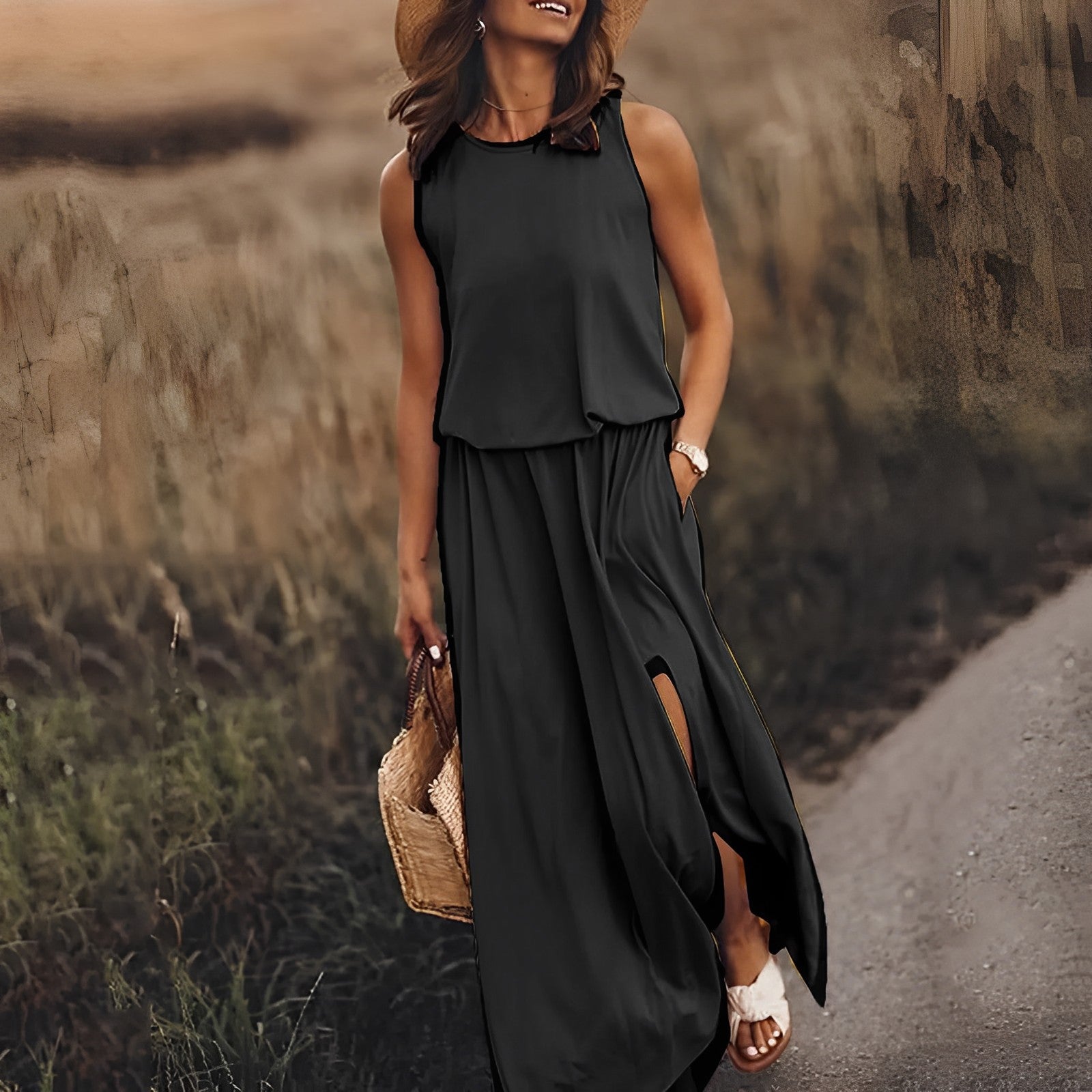 Gianna Long Dress Woman – Retro Sleeveless Dress with Airy Cut & Summer Style