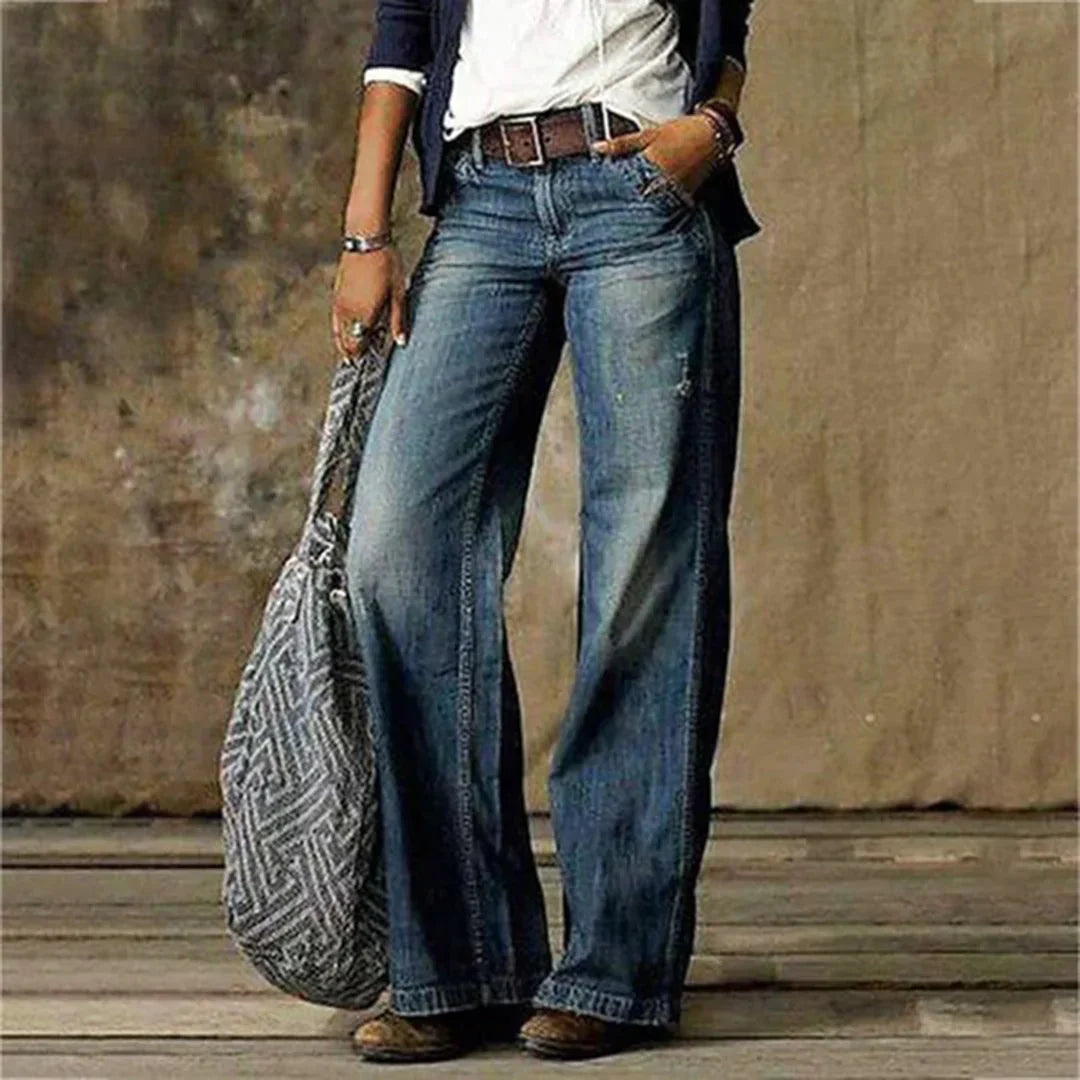 Emie Jean Taille Basse Femme – Look Vintage avec Stretch & Coupe Confortable