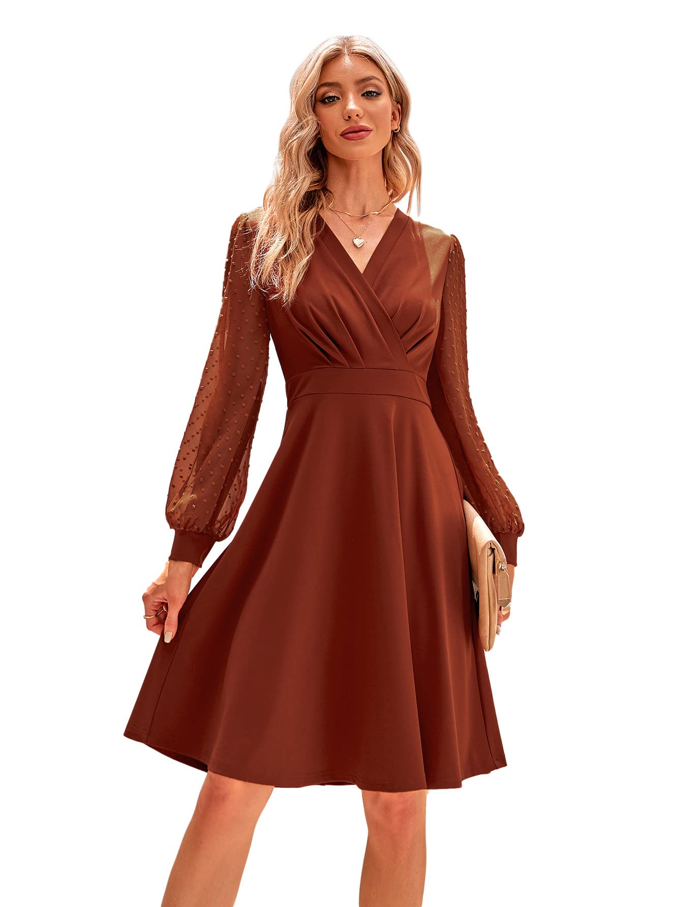 Vestido Juana para Mujer – Estilo Vintage con Escote en V, Mangas Largas y Corte A-Line Midi Elegante