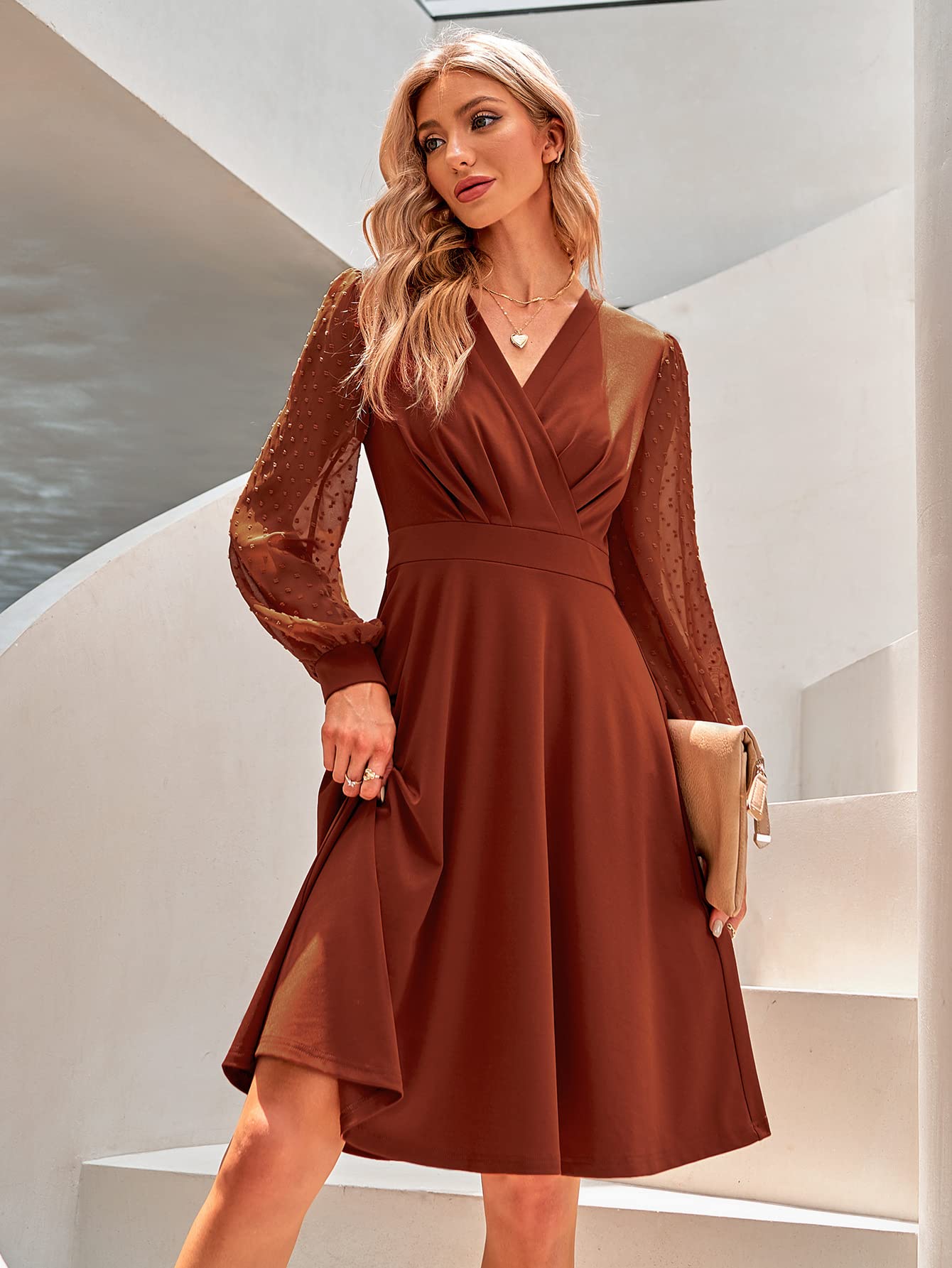 Vestido Juana para Mujer – Estilo Vintage con Escote en V, Mangas Largas y Corte A-Line Midi Elegante