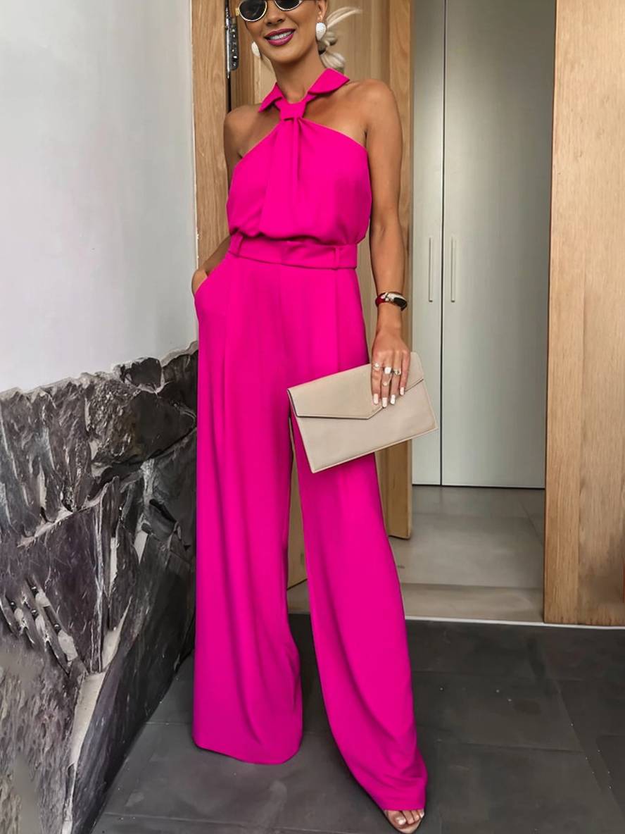 Aliya Combinaison Femme – Salopetă largă fără mâneci cu guler cămașă, decupaje și buzunare
