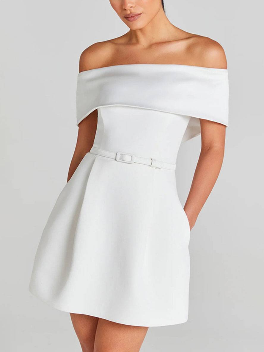 Haziel Cocktailjurk Dames – Mouwloze Skaterjurk met Boothals, Tailleband & Elegante Snit