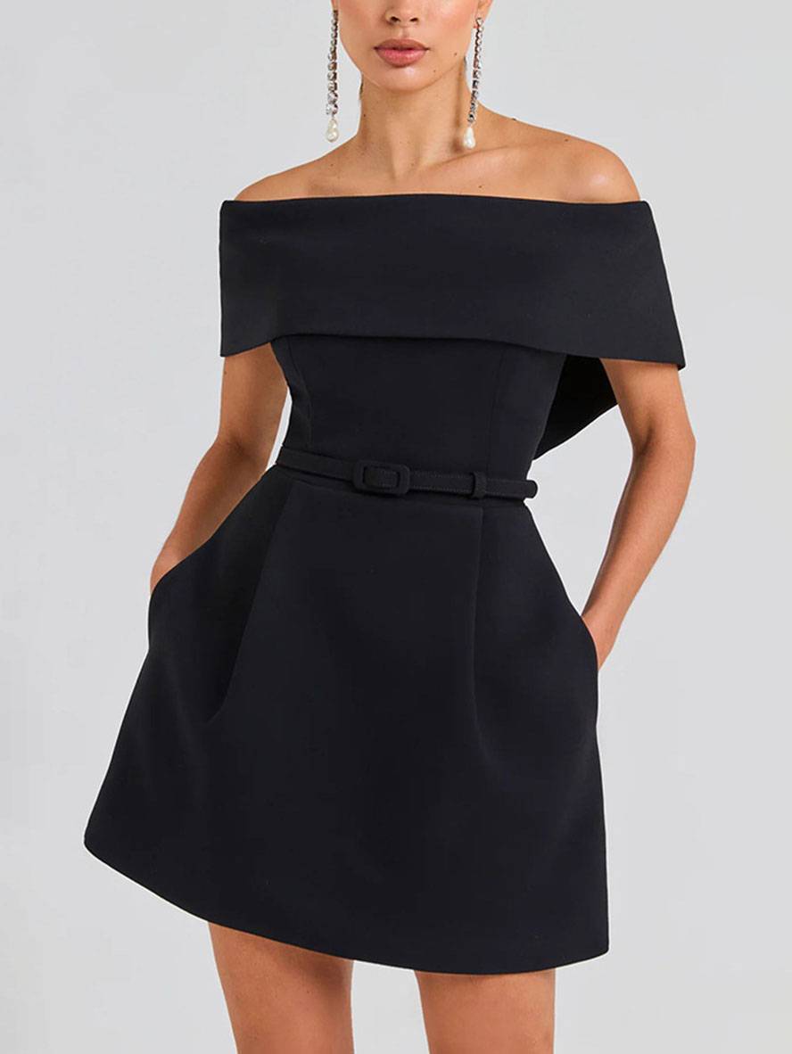 Haziel Cocktailjurk Dames – Mouwloze Skaterjurk met Boothals, Tailleband & Elegante Snit