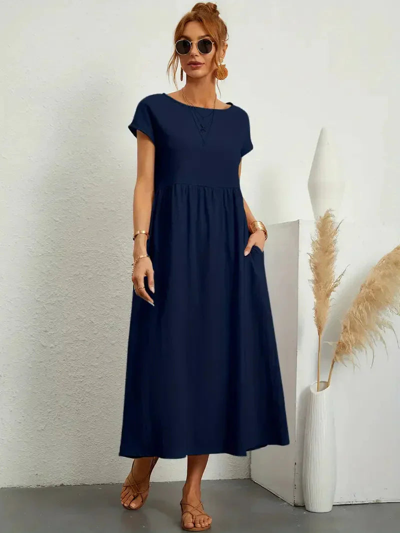 Melody Robe Longue Femme – Robe d’Été Légère en Coton Mélangé avec Coupe Élégante & Style Intemporel