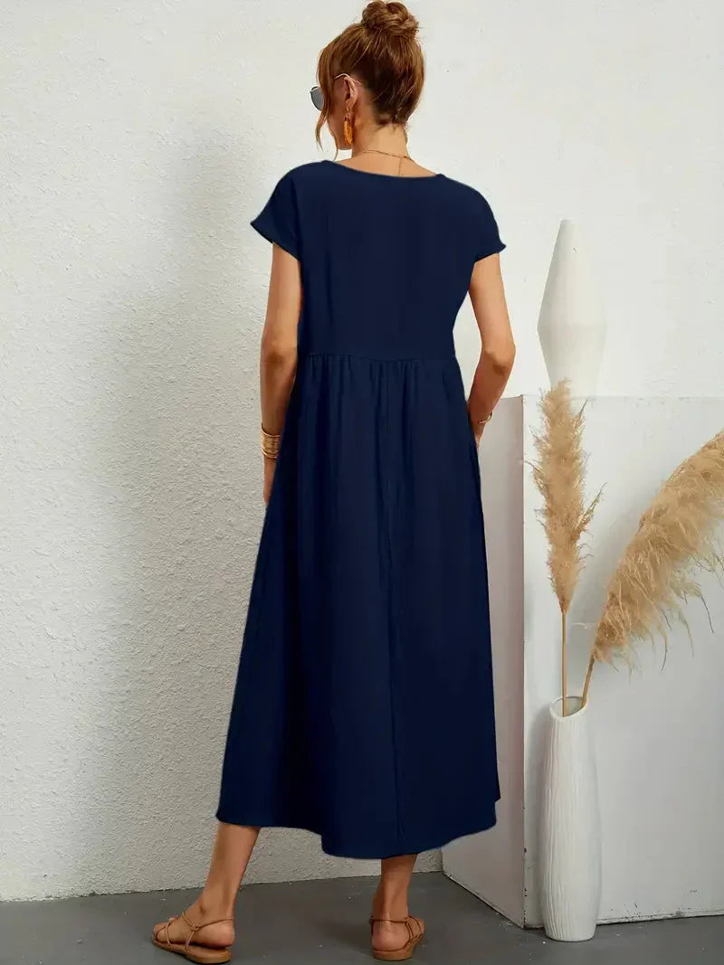 Théoline Robe Longue Femme – Robe d’Été Fluide en Mélange de Coton