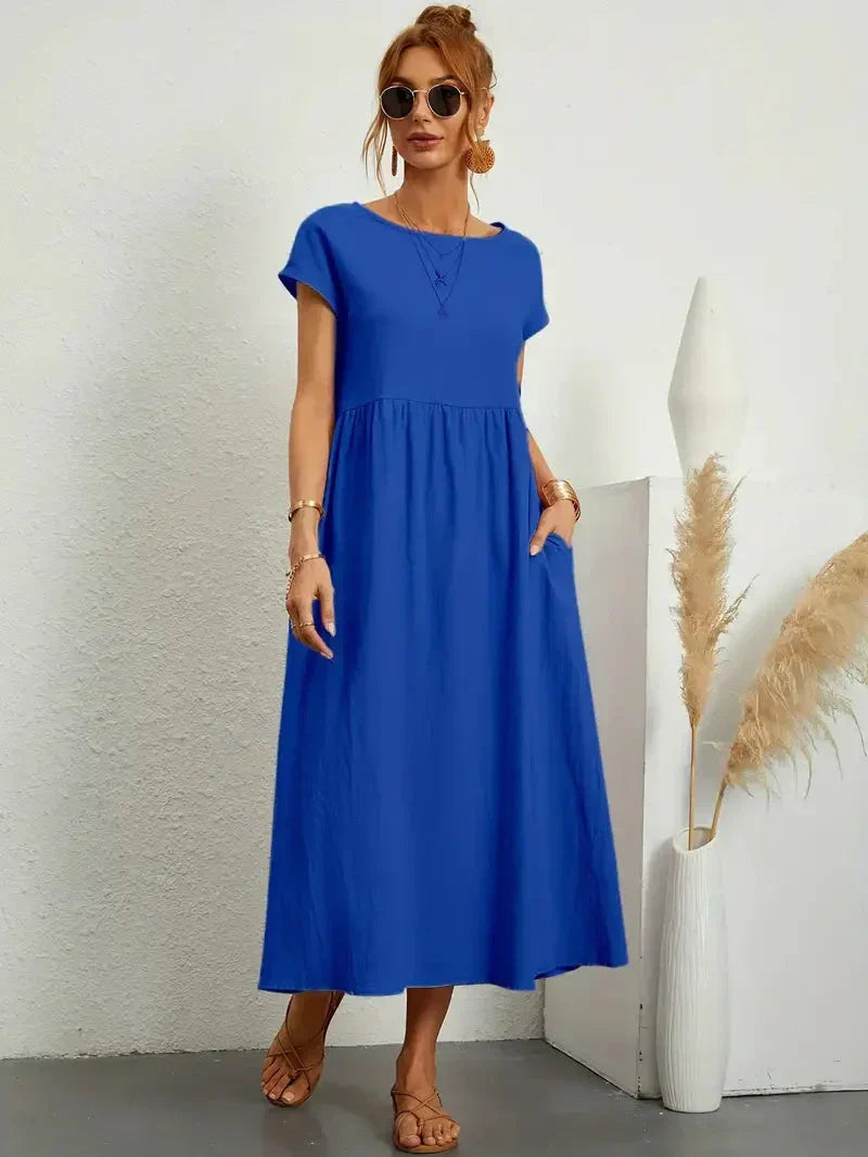 Théoline Robe Longue Femme – Robe d’Été Fluide en Mélange de Coton